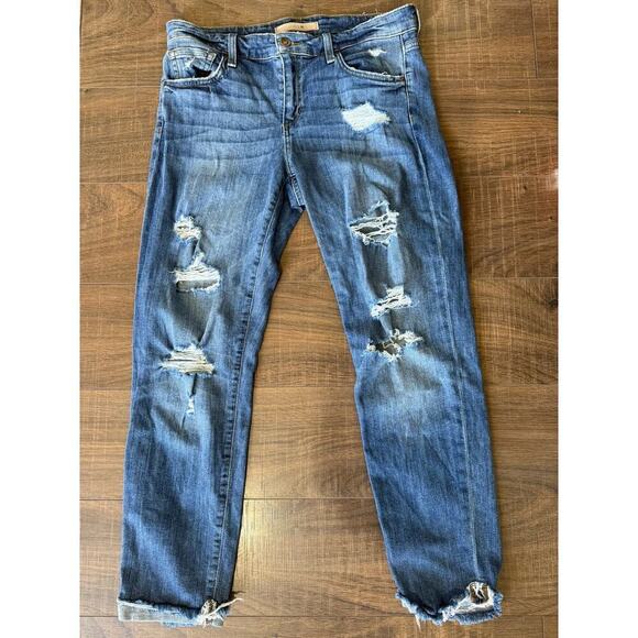 Joe's Jean's Women 27 Blue Denim Skinny Ankle Distressed Knee Raw Hem - Picture 1 of 7